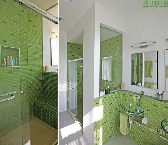 idee salle de bain verte et blanche