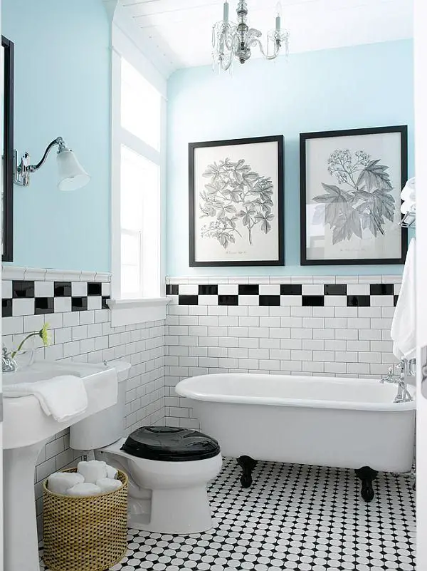 Carrelage mural blanc et noire  salle de bain