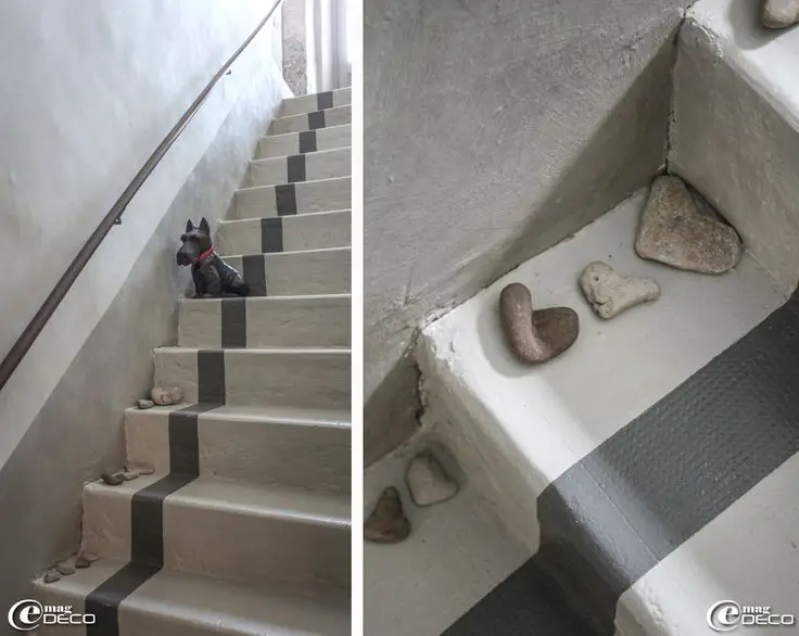 escalier beton peint en gris