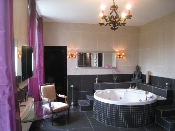 salle de bain-rideau violet