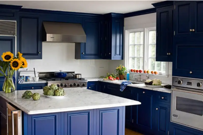 blue kitchen cabinets, kitchen, cabinets