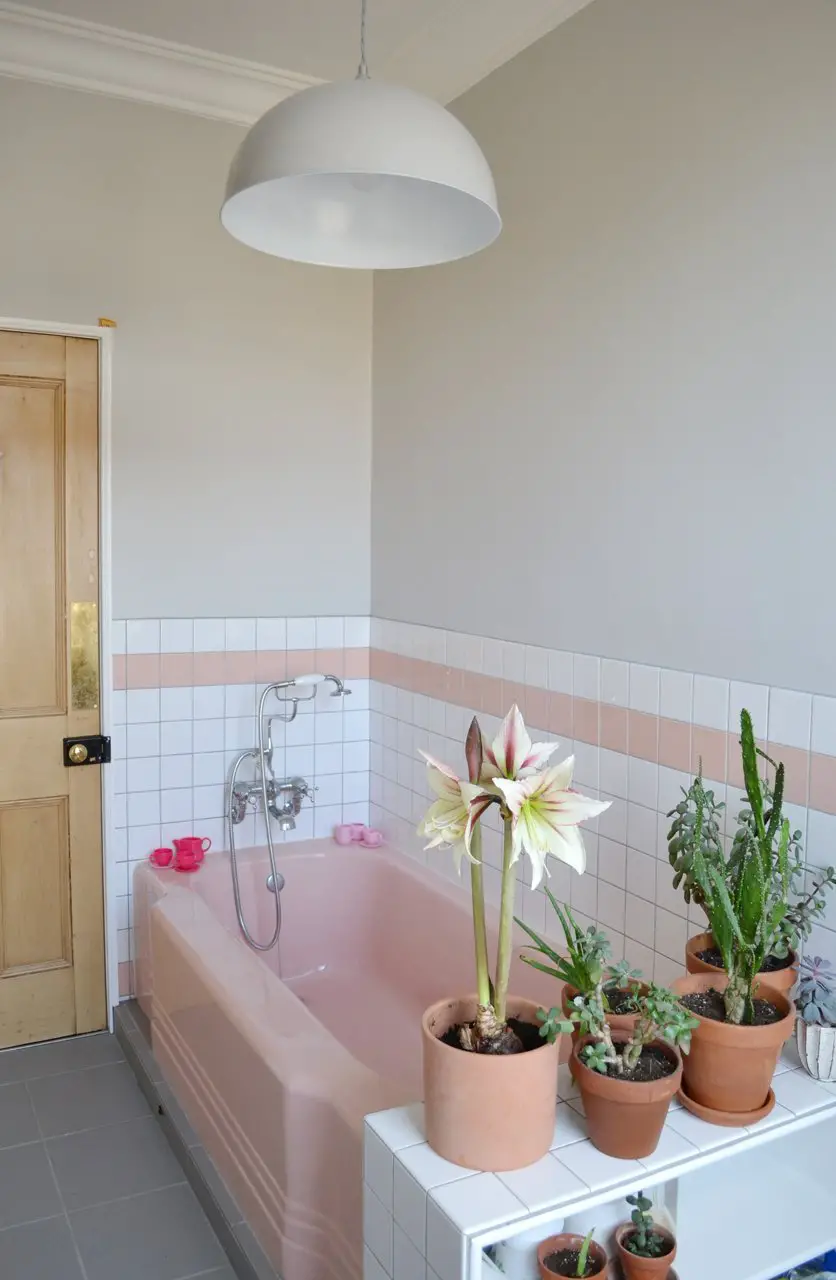 salle de bain rose rétro