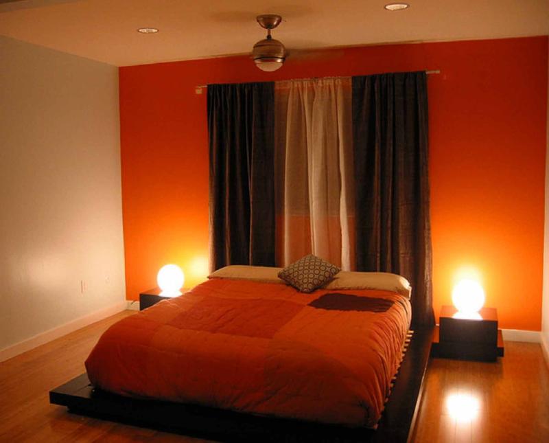 beige and orange bedroom