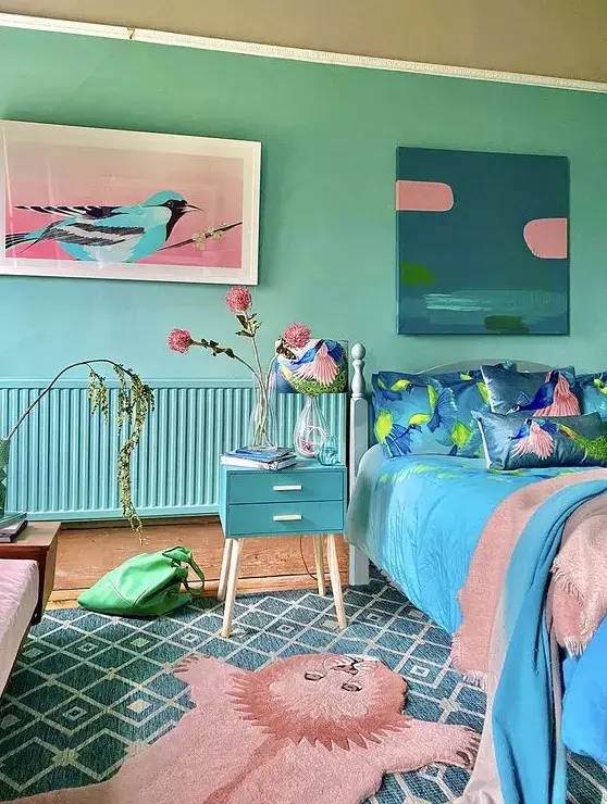 décoration de chambre colorée turquoise